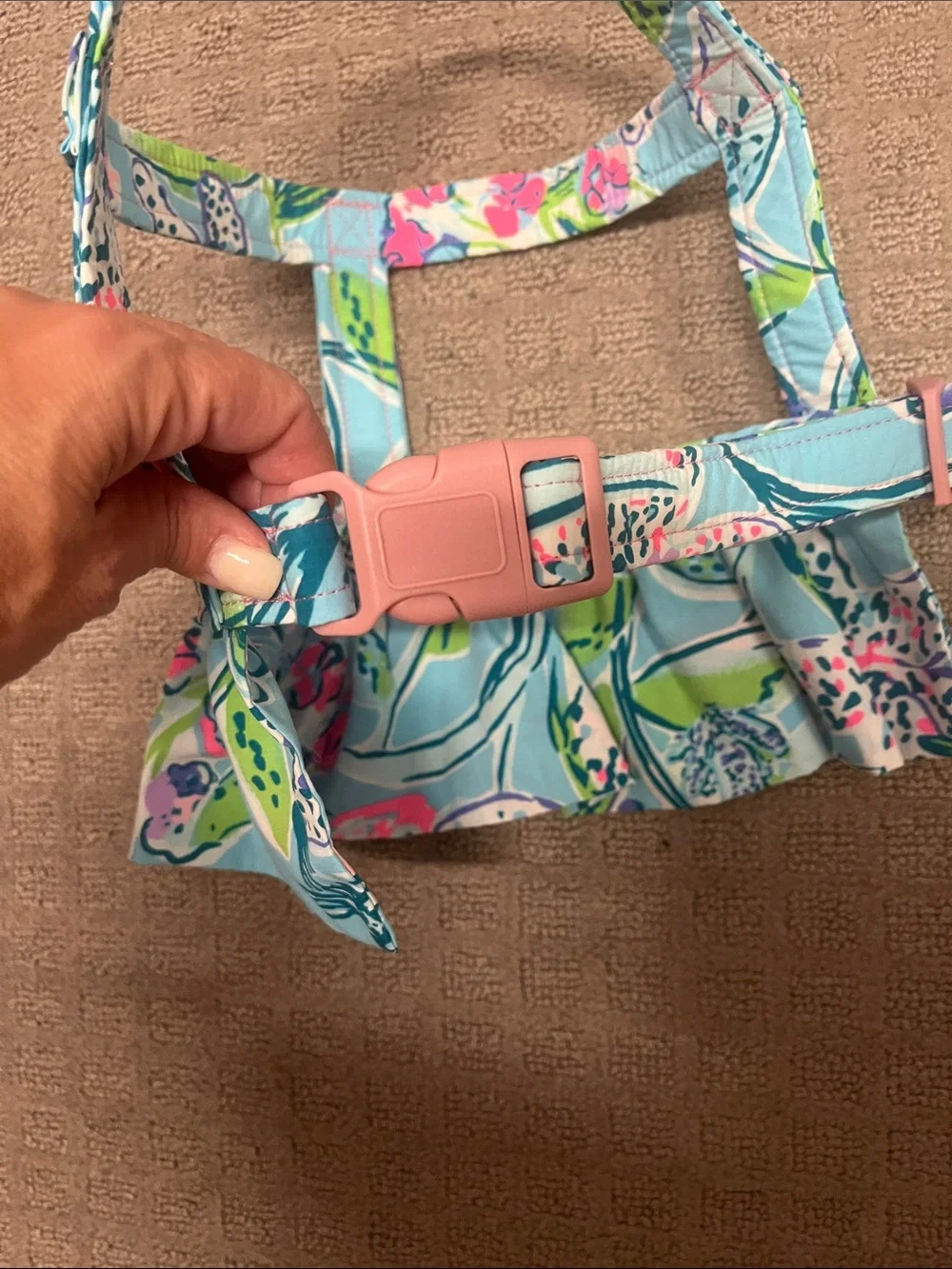 Lilly Pulitzer Aqua Floral Ruffle Dog Harness